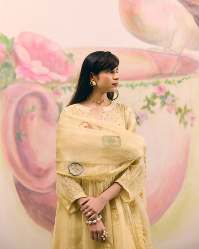 VINTAGE YELLOW- SET OF 3 ( KURTA, PANT & DUPATTA) Naaz By Noor 