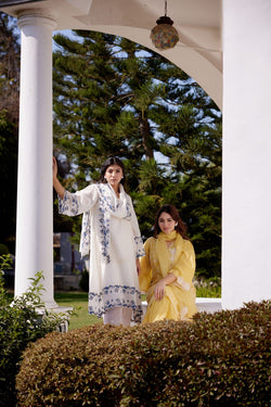 WHITE DAISY fields-set of 3 (A- line kurta, pant & dupatta) Naaz By Noor 