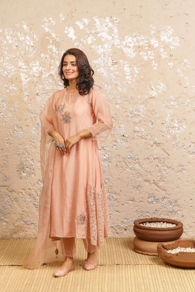 Baby Pink Kurta With Pants And Dupatta - Naaz By Noor