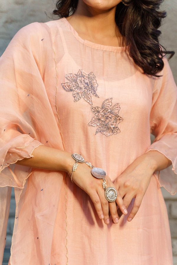 Baby Pink Kurta With Pants And Dupatta - Naaz By Noor
