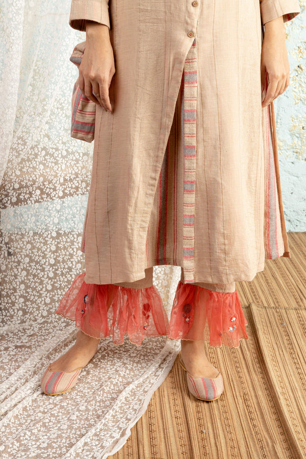 Beige Kurta With Frill Pants - Naaz By Noor