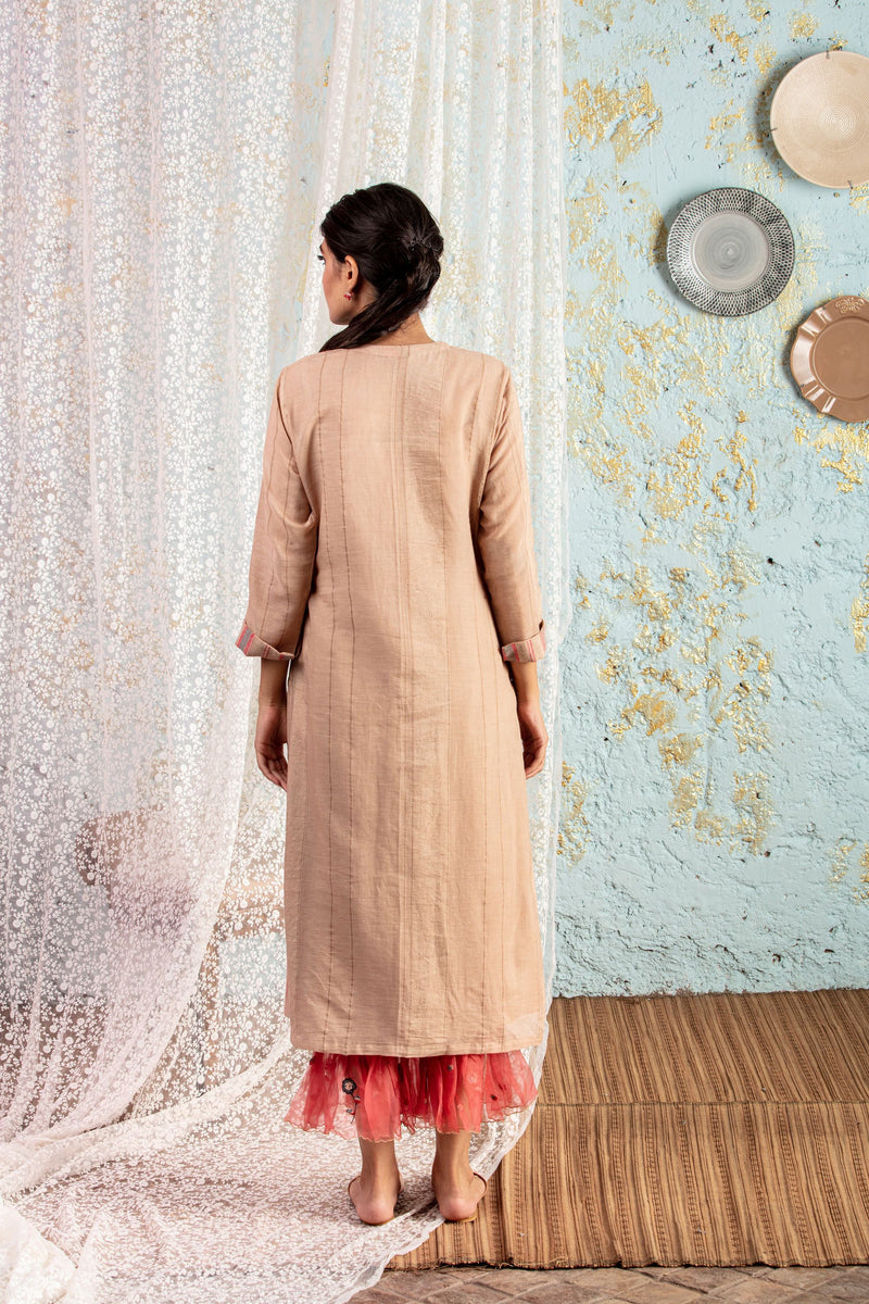 Beige Kurta With Frill Pants - Naaz By Noor
