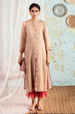 Beige Kurta With Frill Pants - Naaz By Noor