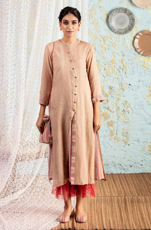 Beige Kurta With Frill Pants - Naaz By Noor