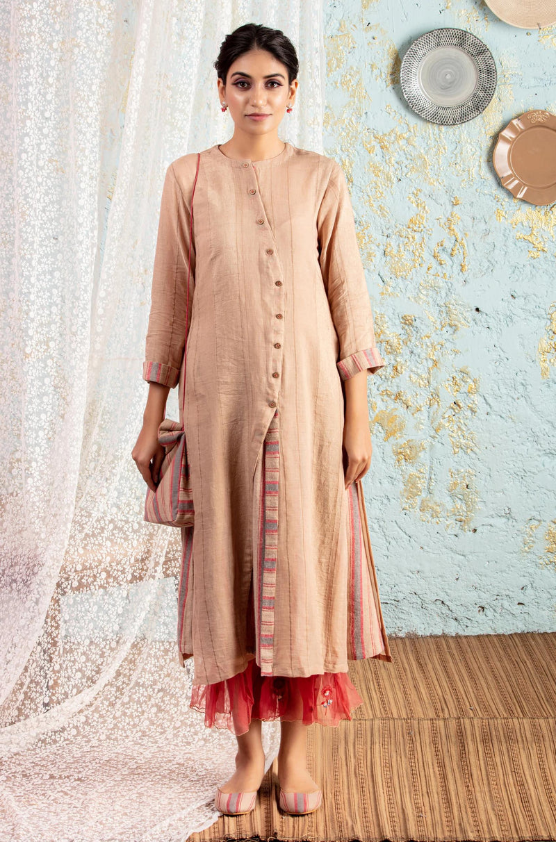 Beige Kurta With Frill Pants - Naaz By Noor
