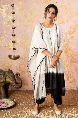 Black And White Ombre KurtaSet With Straight Pants (Without Stole) - Naaz By Noor
