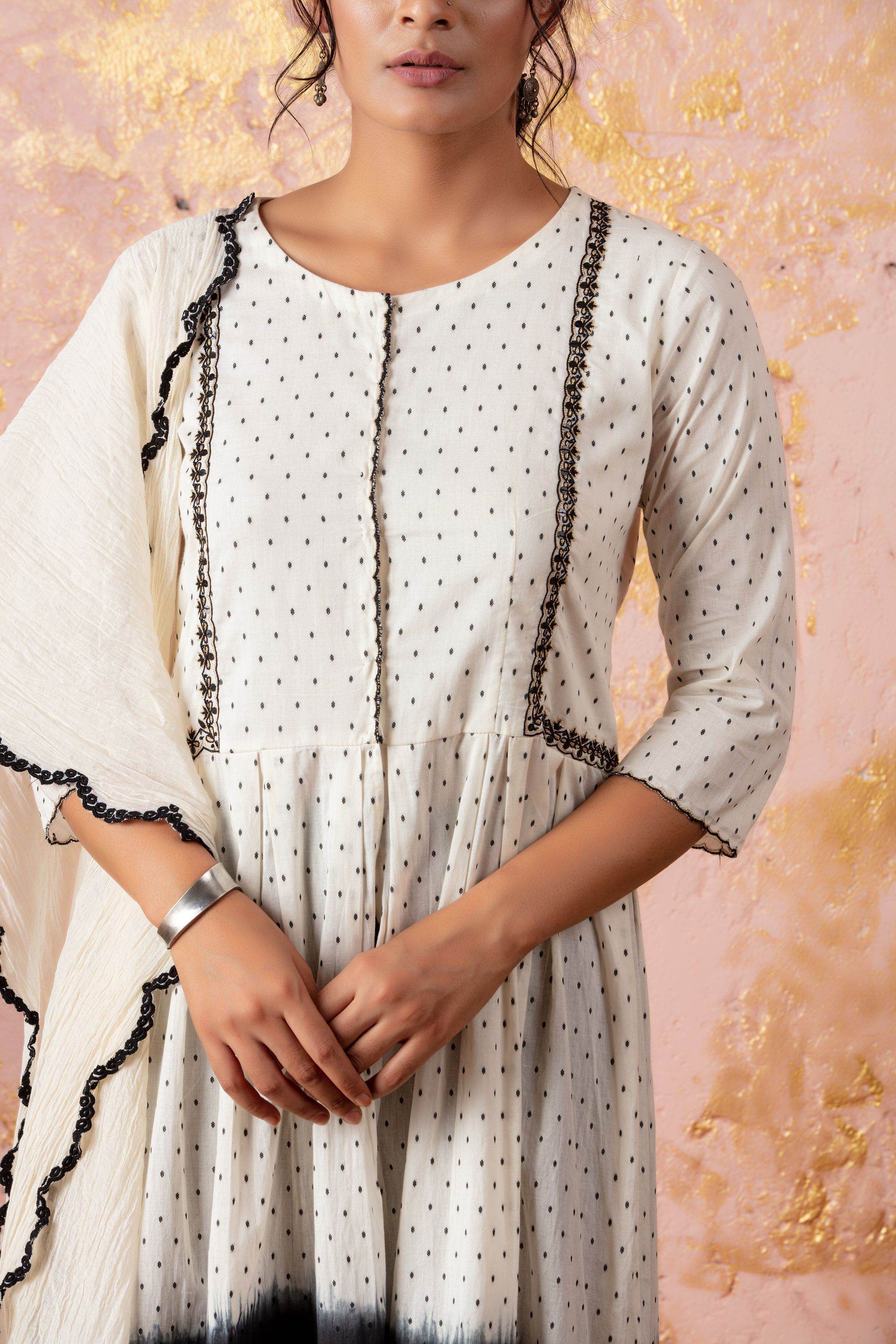 Black And White Ombre KurtaSet With Straight Pants (Without Stole) - Naaz By Noor