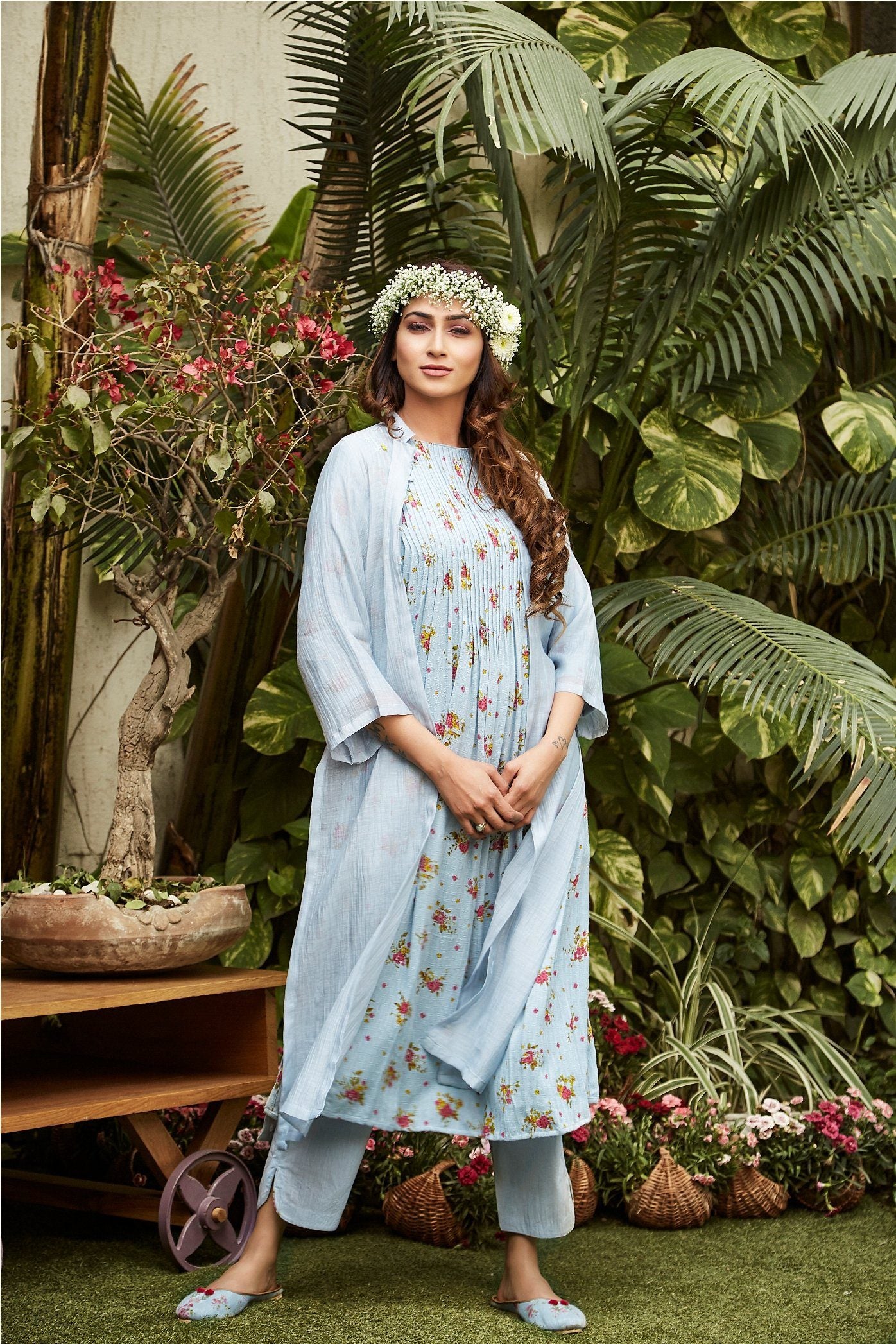 Blue kurta and pant with cape - Naaz By Noor
