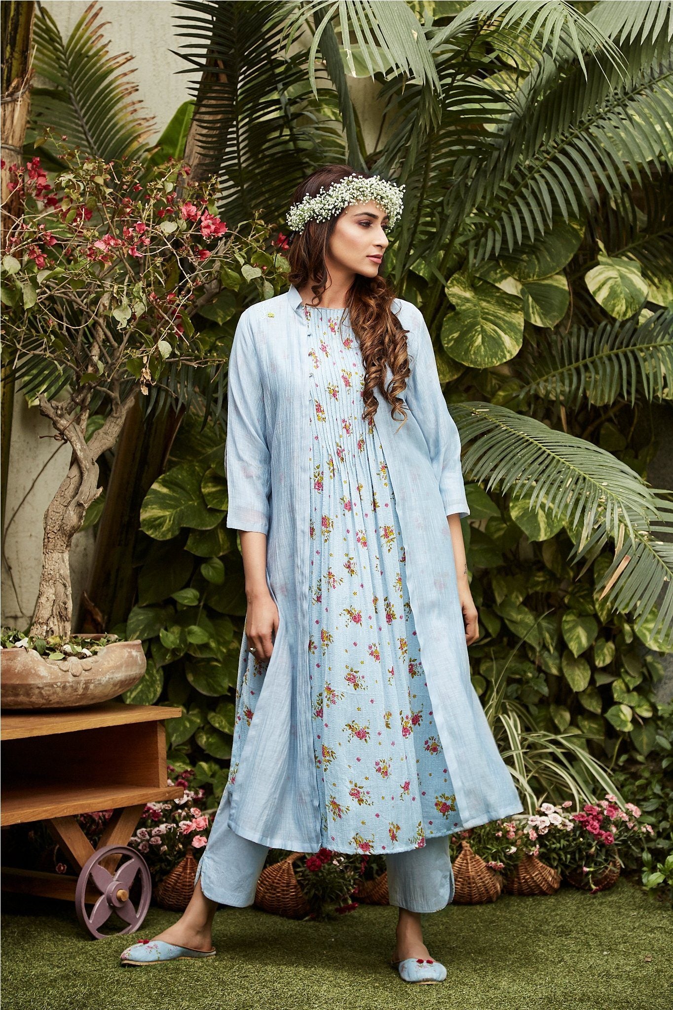 Blue kurta and pant with cape - Naaz By Noor