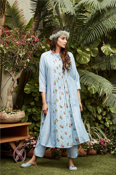 Blue kurta and pant with cape - Naaz By Noor