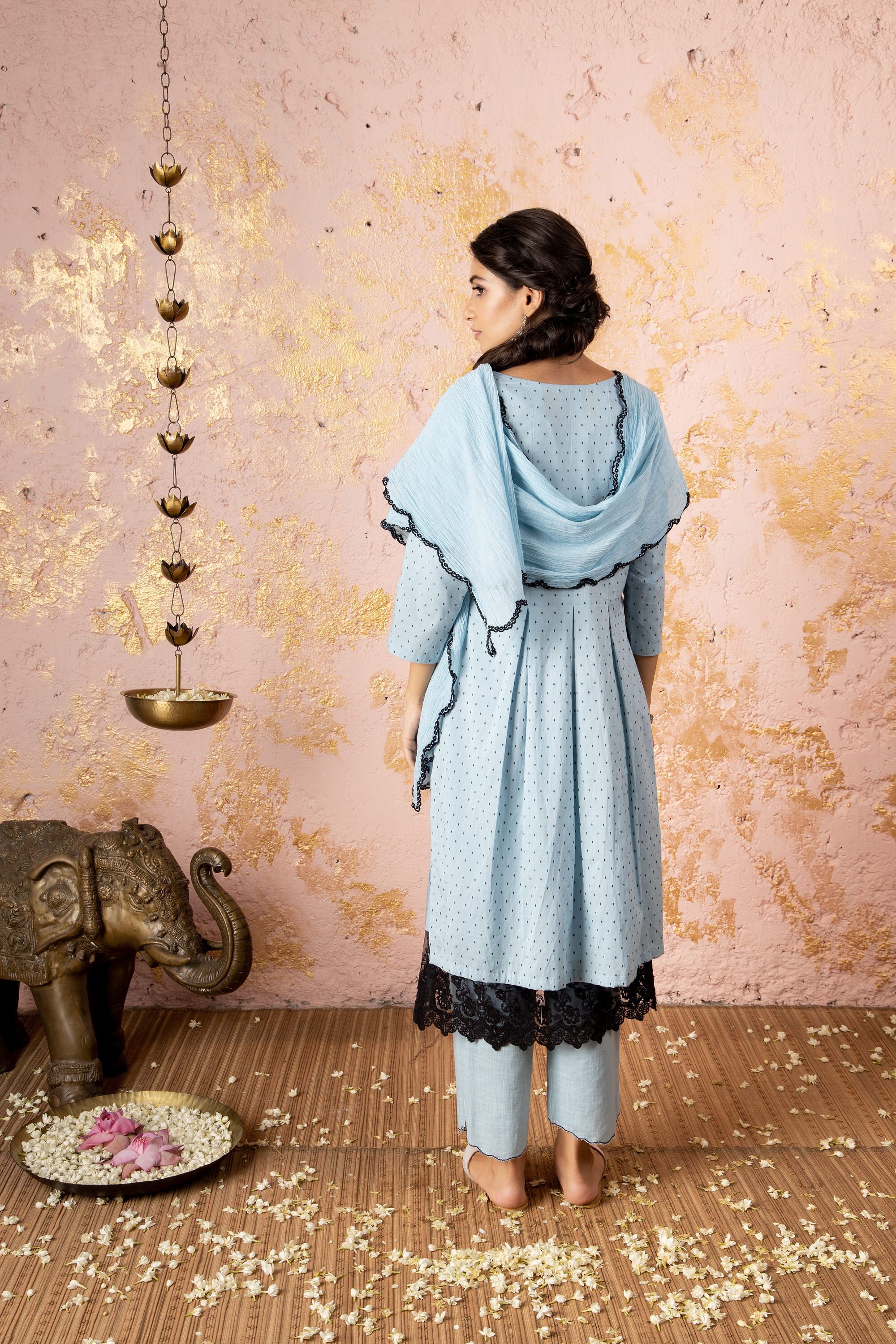 Blue Kurta With Straight Pants (Without Stole) - Naaz By Noor