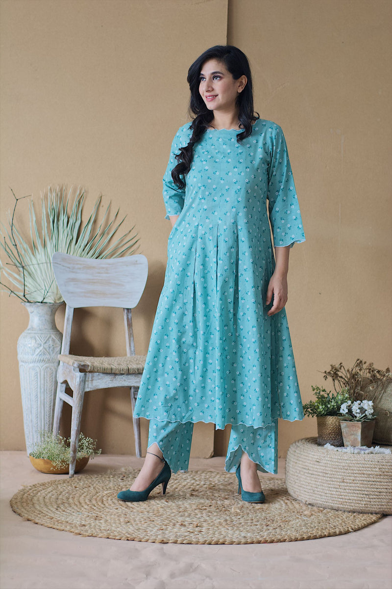 BLUE POPPY KURTA AND PANT - Naaz By Noor