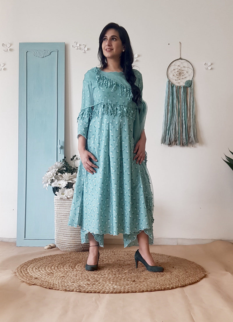 BLUE POPPY KURTA SET WITH DUPATTA - Naaz By Noor