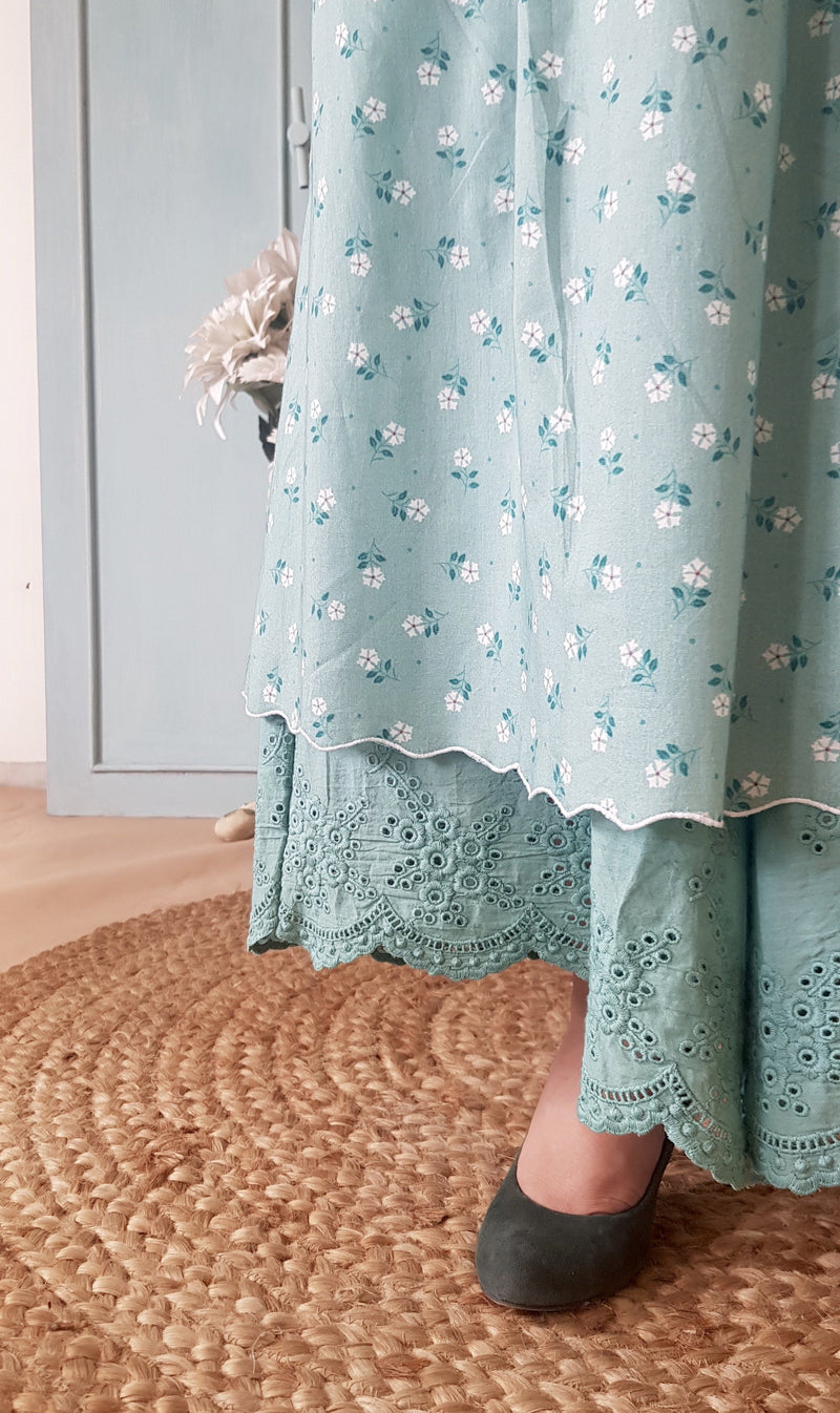 BLUE POPPY KURTA WITH COTTON DUPATTA - Naaz By Noor