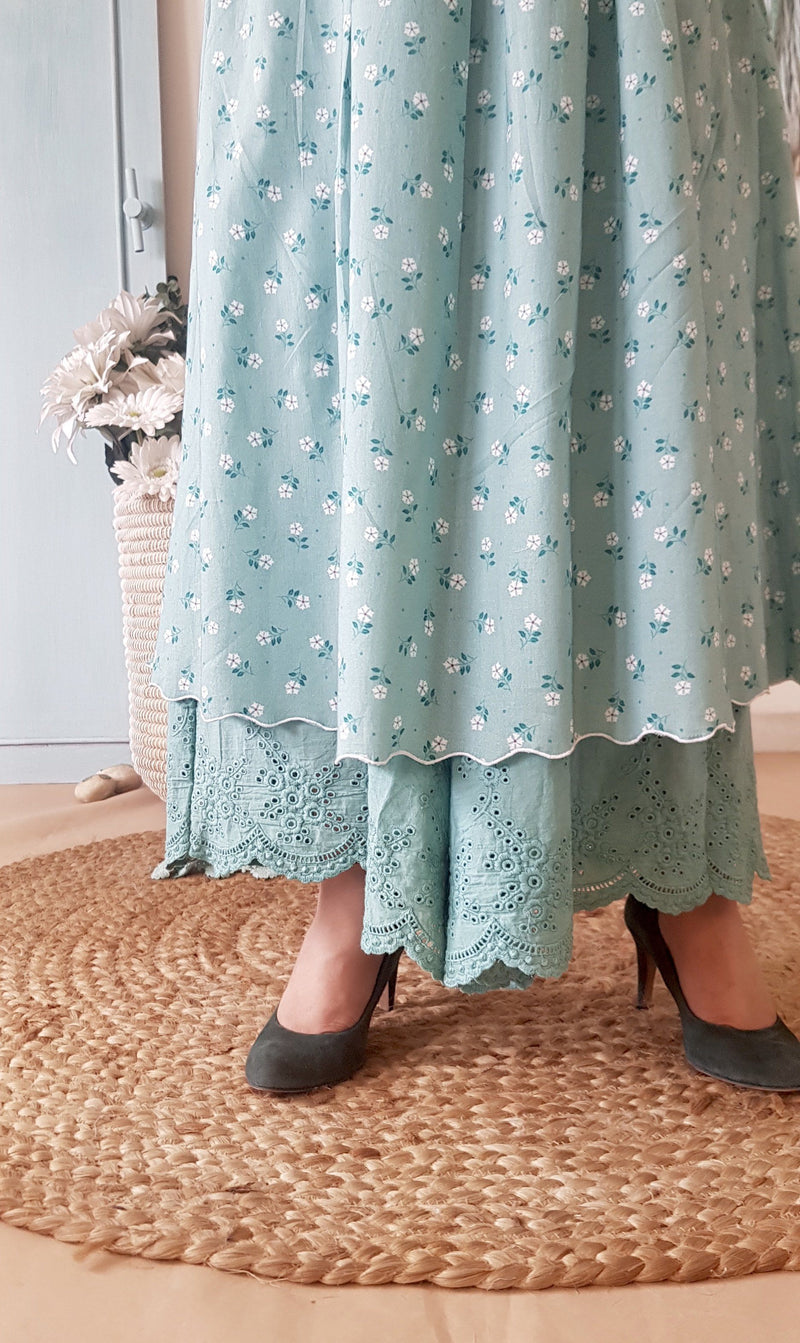 BLUE POPPY KURTA WITH COTTON DUPATTA - Naaz By Noor