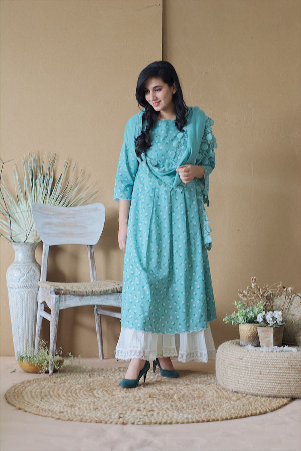 BLUE POPPY KURTA WITH CRUSHED SHARARA ( WITHOUT DUPATTA) - Naaz By Noor