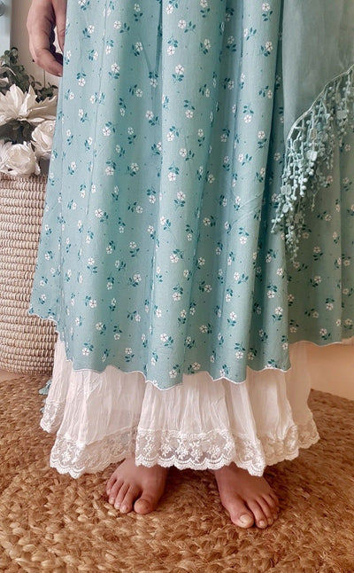 BLUE POPPY KURTA WITH IVORY CRUSHED SHARARA AND DUPATTA - Naaz By Noor