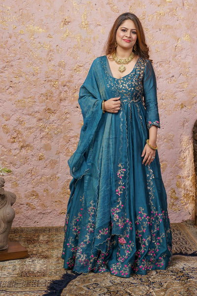 Bluesteel Anarkali Set With Dupatta - Naaz By Noor