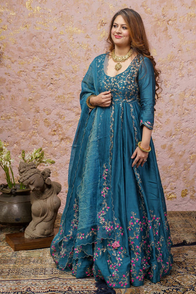 Bluesteel Anarkali Set With Dupatta - Naaz By Noor