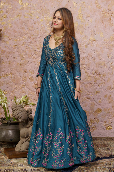 Bluesteel Anarkali Set With Dupatta - Naaz By Noor
