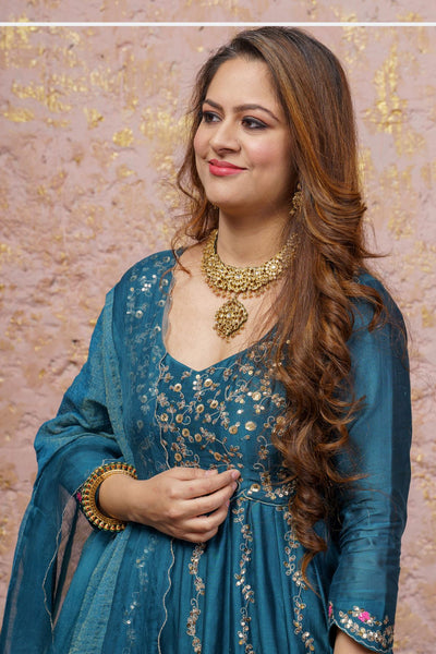 Bluesteel Anarkali Set With Dupatta - Naaz By Noor