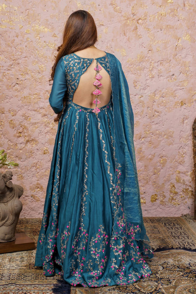 Bluesteel Anarkali Set With Dupatta - Naaz By Noor