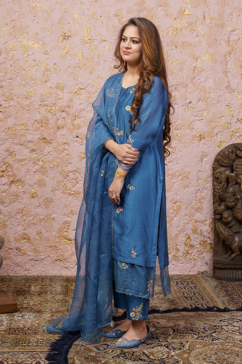 Bluesteel kurta Set With Dupatta - Naaz By Noor
