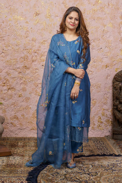 Bluesteel kurta Set With Dupatta - Naaz By Noor