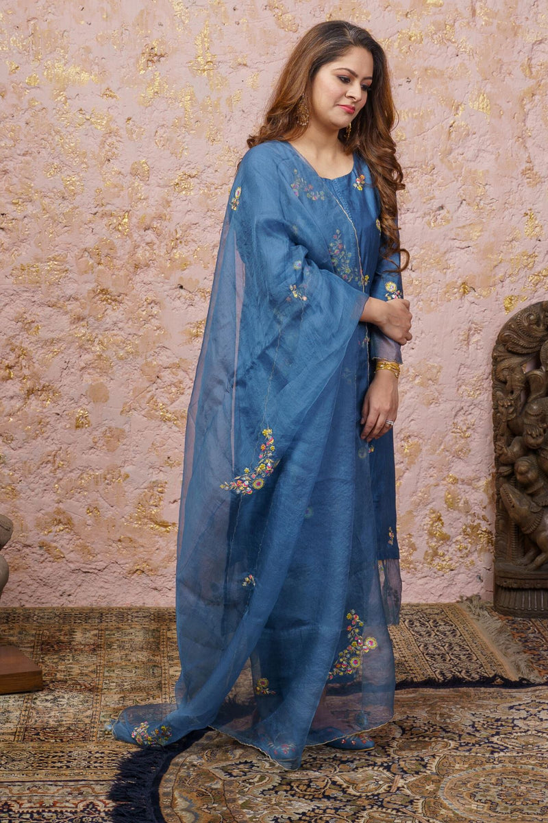 Bluesteel kurta Set With Dupatta - Naaz By Noor