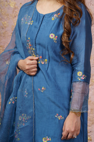 Bluesteel kurta Set With Dupatta - Naaz By Noor
