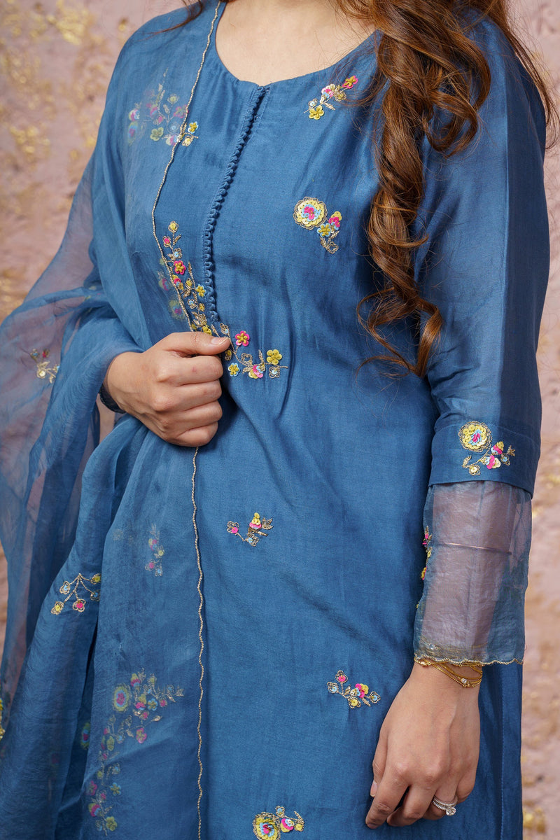 Bluesteel kurta Set With Dupatta - Naaz By Noor