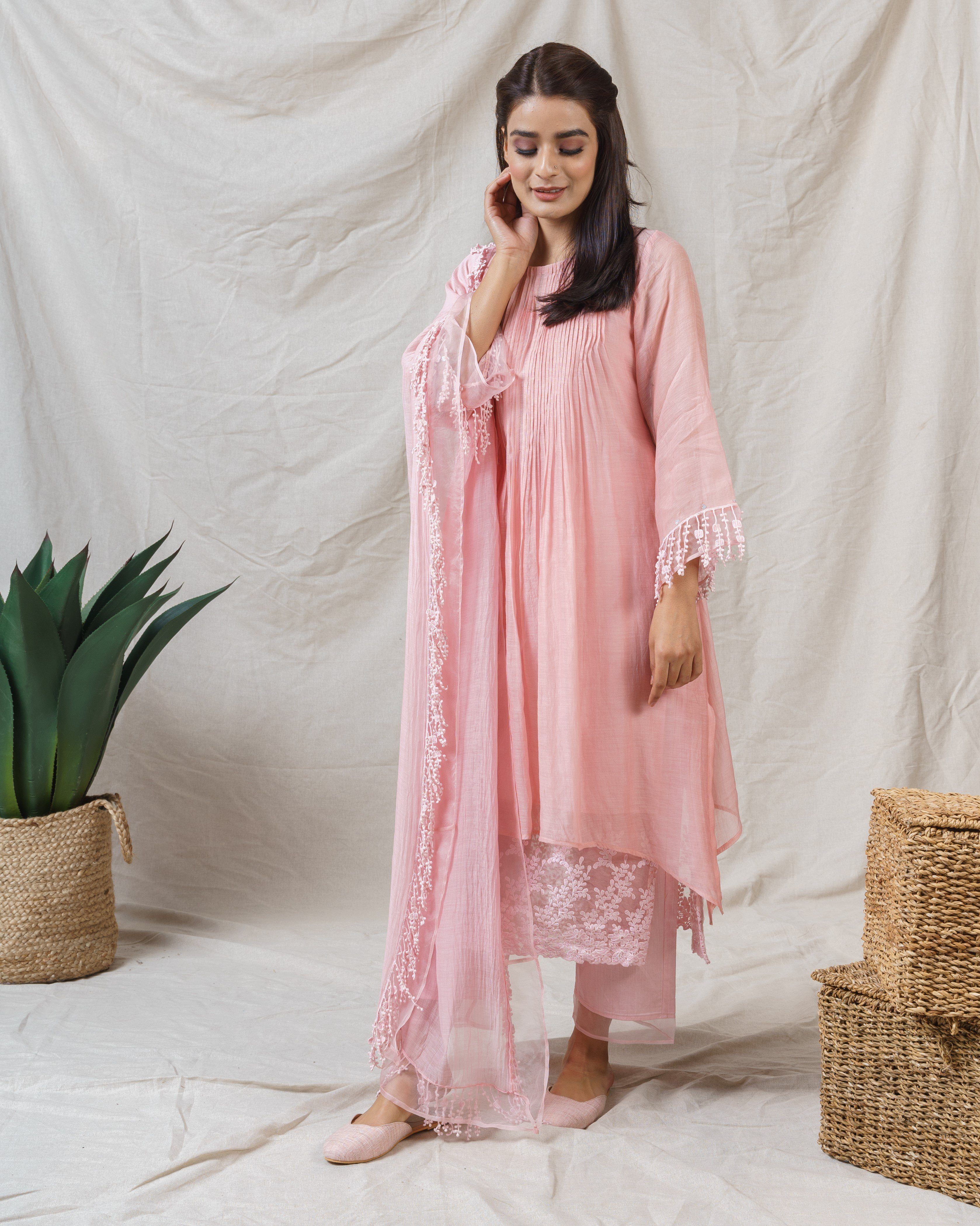 Blush Pink ensemble (kurta and pant  ) - Naaz By Noor