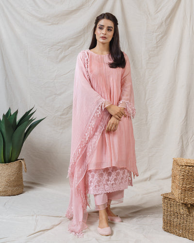 Blush Pink ensemble ( kurta , pant and dupatta ) - Naaz By Noor
