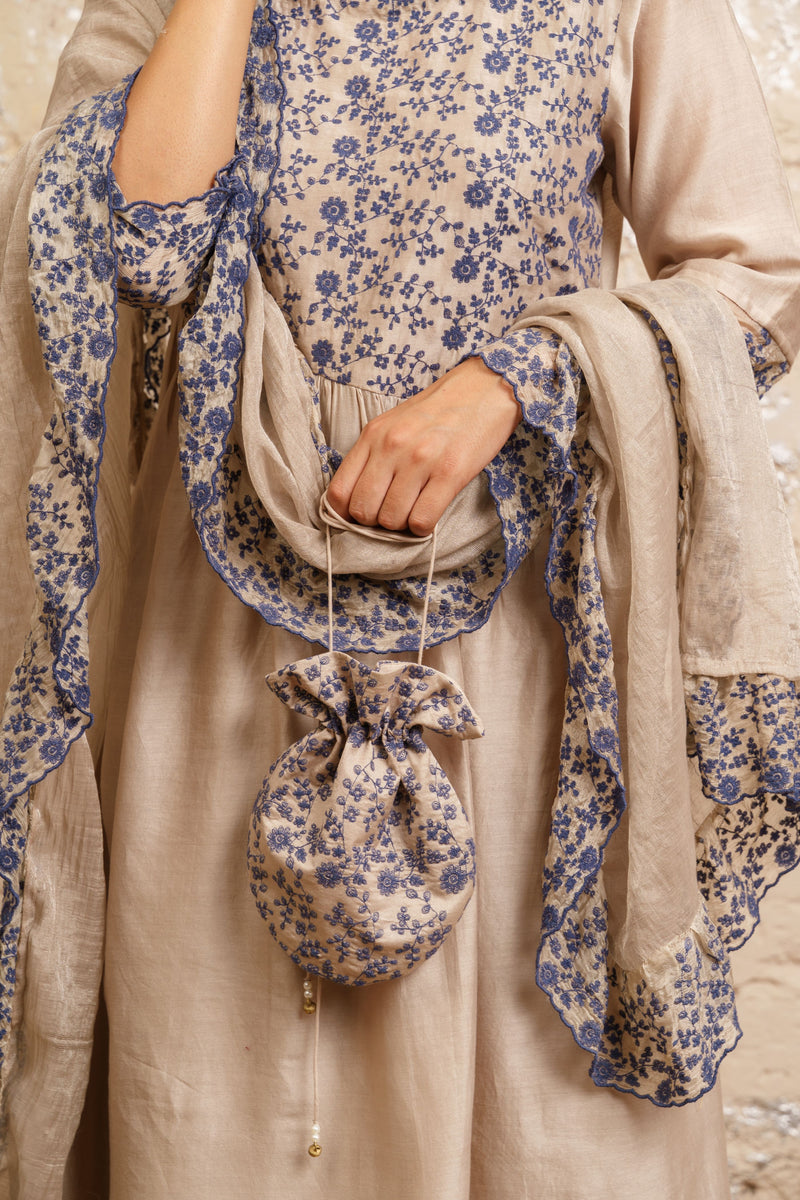 Bone Grey Kurta With Pants And Dupatta - Naaz By Noor