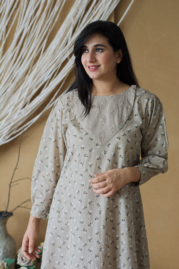 CAPPUCCINO KURTA WITH PRINTED HAREM PANTS - Naaz By Noor