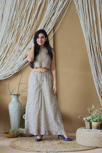 CAPPUCCINO ROSE CROP TOP AND PRINTED PLAZZO - Naaz By Noor