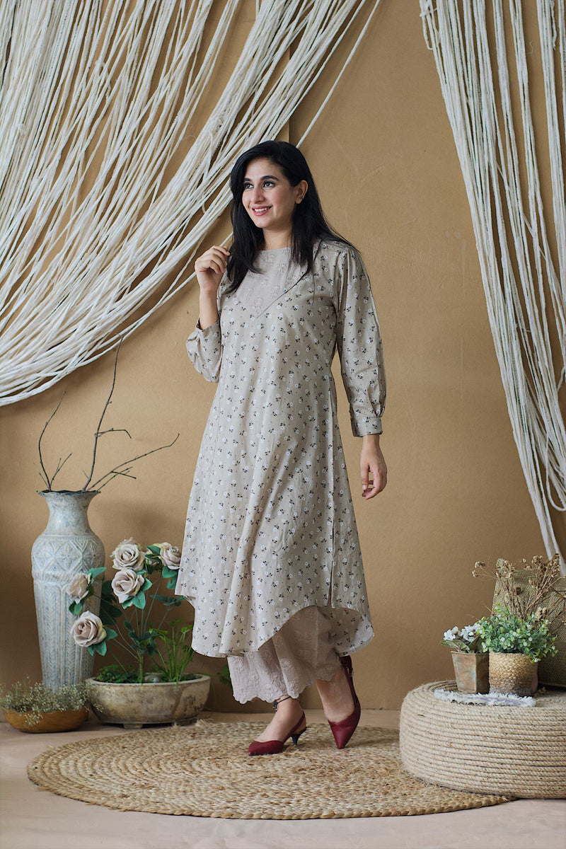 CAPPUCCINO ROSE KURTA AND PANT SET - Naaz By Noor
