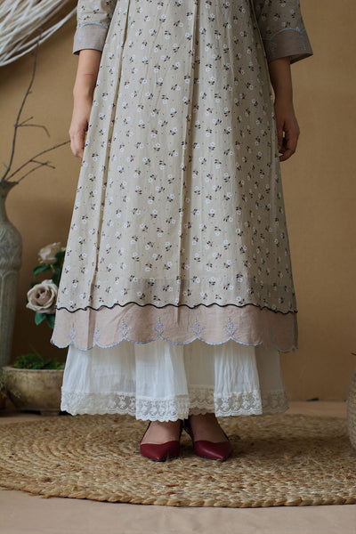 CAPPUCCINO ROSE KURTA WITH CRUSHED SHARARA AND DUPATTA - Naaz By Noor