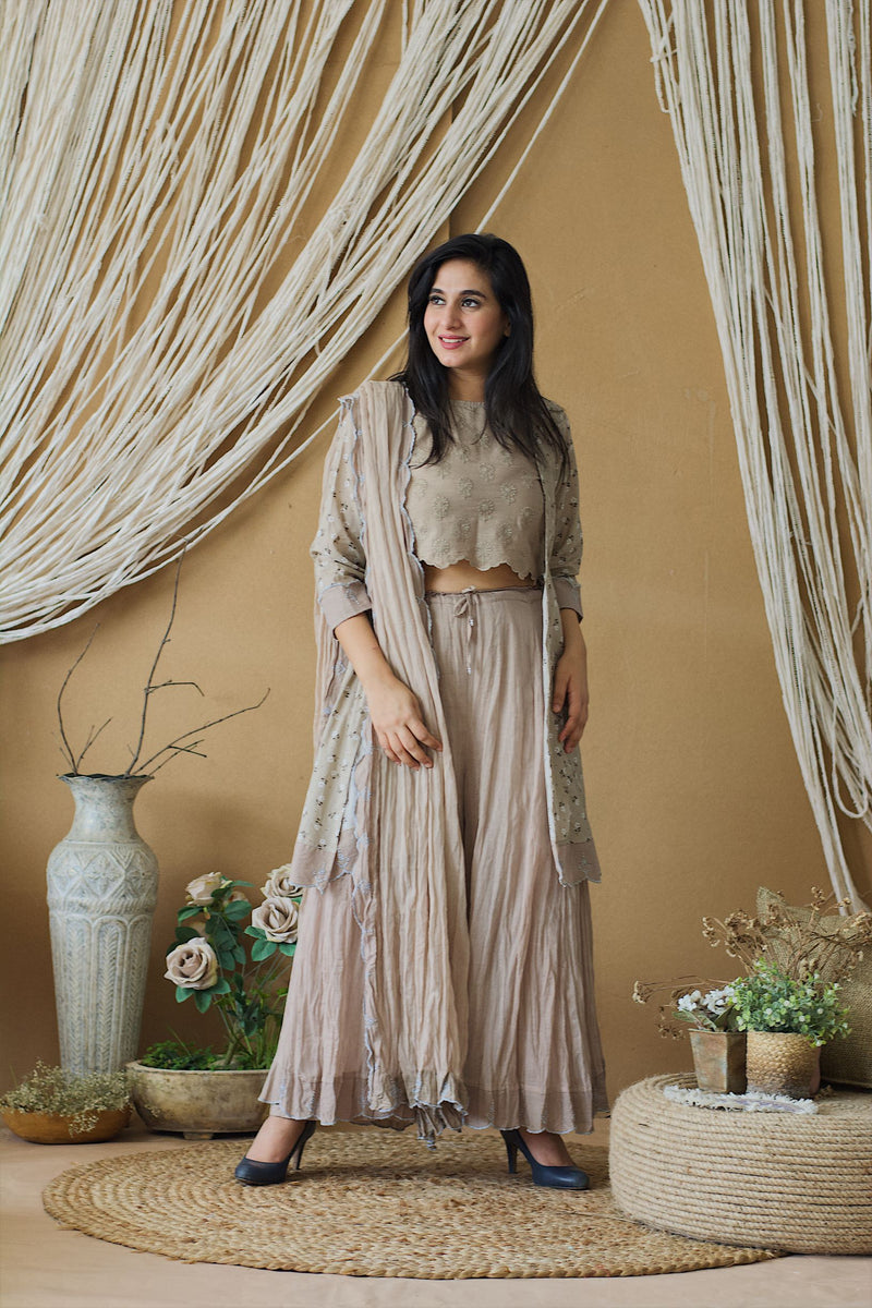 CAPPUCCINO ROSE PEPLUM OUTFIT( WITHOUT DUPATTA) - Naaz By Noor