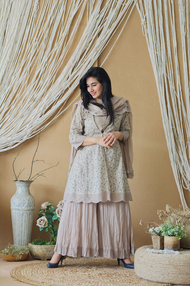 CAPPUCCINO ROSE PEPLUM OUTFIT( WITHOUT DUPATTA) - Naaz By Noor