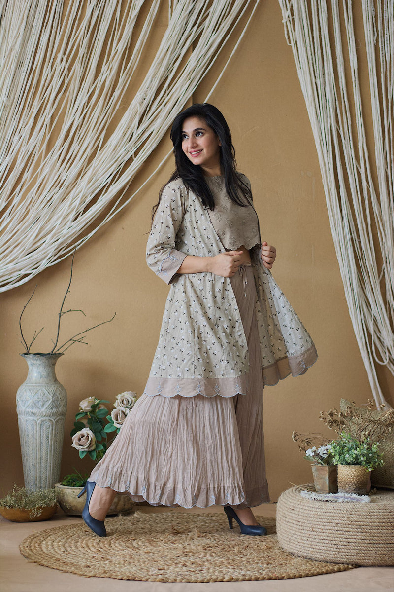 CAPPUCCINO ROSE PEPLUM OUTFIT( WITHOUT DUPATTA) - Naaz By Noor