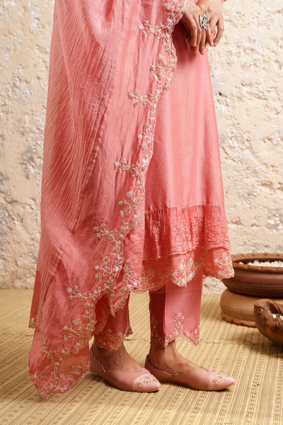 Carnation Pink Kurta With Pants And Dupatta - Naaz By Noor