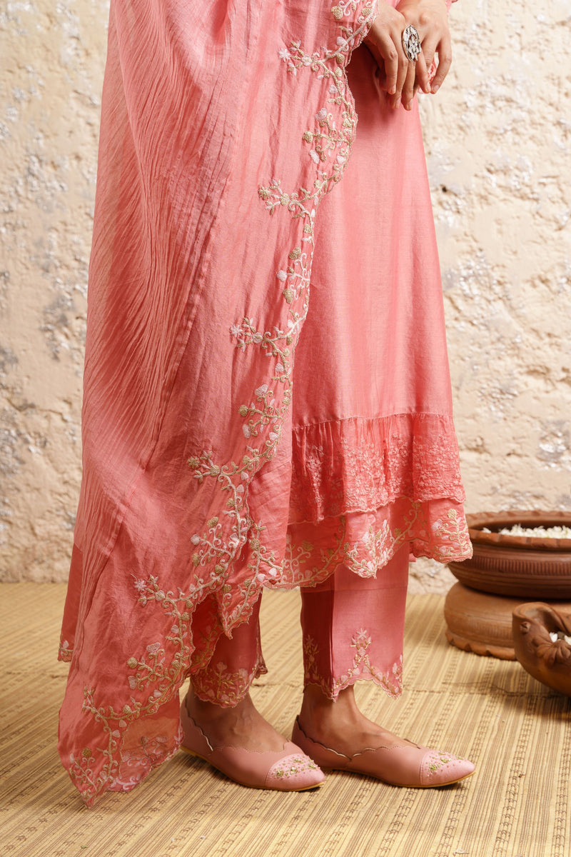 Carnation Pink Kurta With Pants And Dupatta - Naaz By Noor