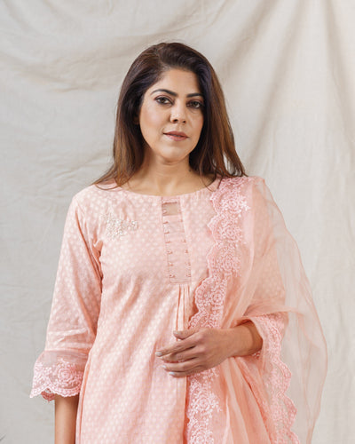 Cinnamon Peach ensemble (kurta and pant , without dupatta   ) - Naaz By Noor