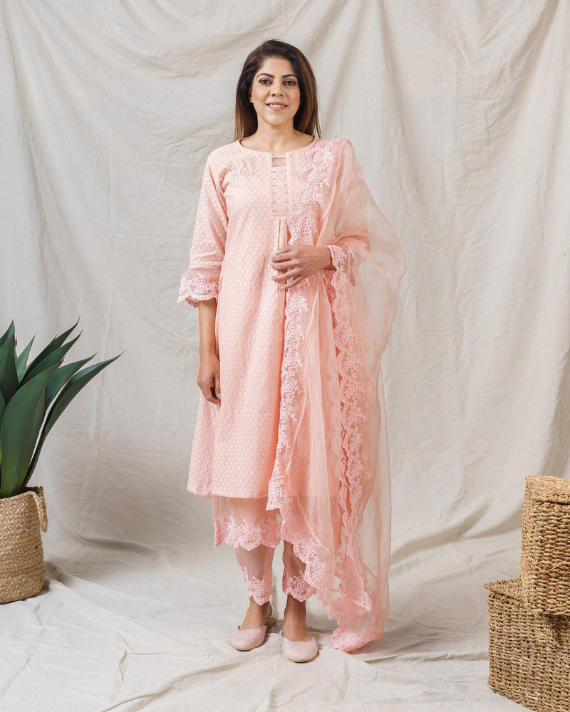 Cinnamon Peach ensemble (kurta and pant , without dupatta   ) - Naaz By Noor