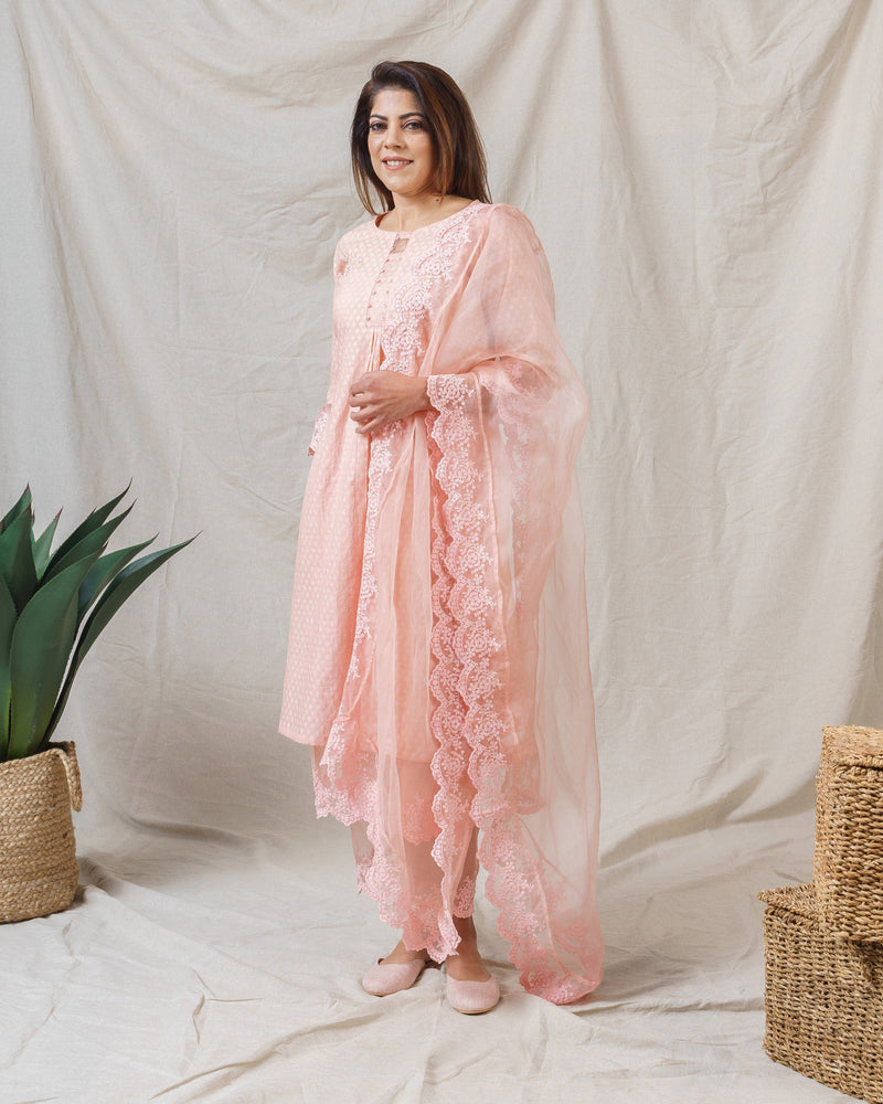 Cinnamon Peach ensemble (kurta and pant , without dupatta   ) - Naaz By Noor