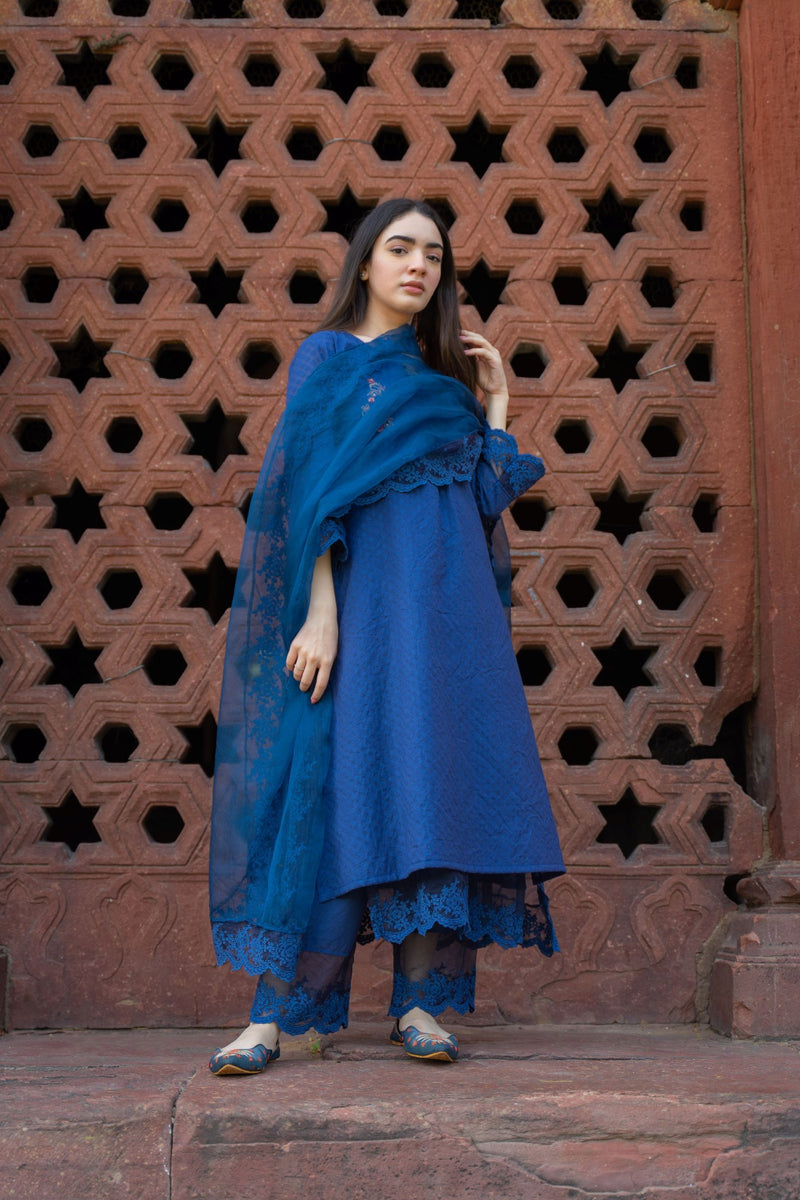 CLASSIC BLUE ENSEMBLE-SET OF 3 Naaz By Noor 
