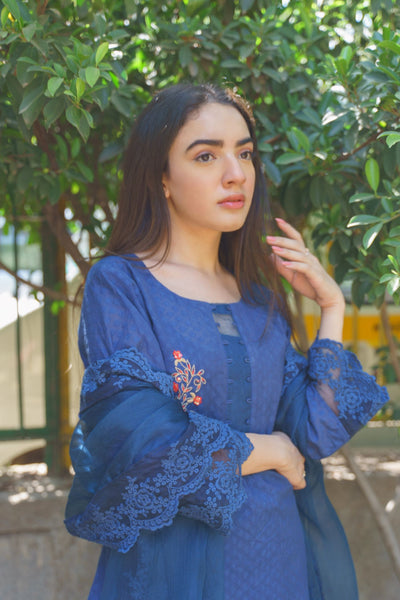 CLASSIC BLUE ENSEMBLE-SET OF 3 Naaz By Noor 