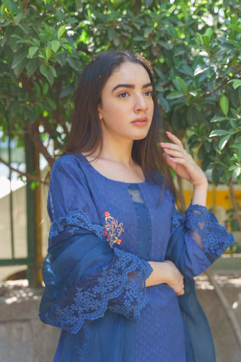 CLASSIC BLUE ENSEMBLE-SET OF 3 Naaz By Noor 