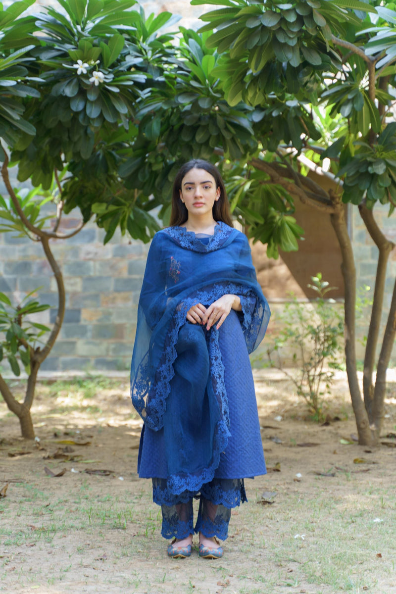 CLASSIC BLUE ENSEMBLE-SET OF 3 Naaz By Noor 